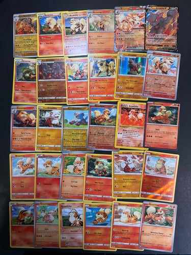 Pokemon Growlithe and Arcanine V Card Lot - 30 Cards - Ultra Rare ex, Holo Rare and Vintage Collection!