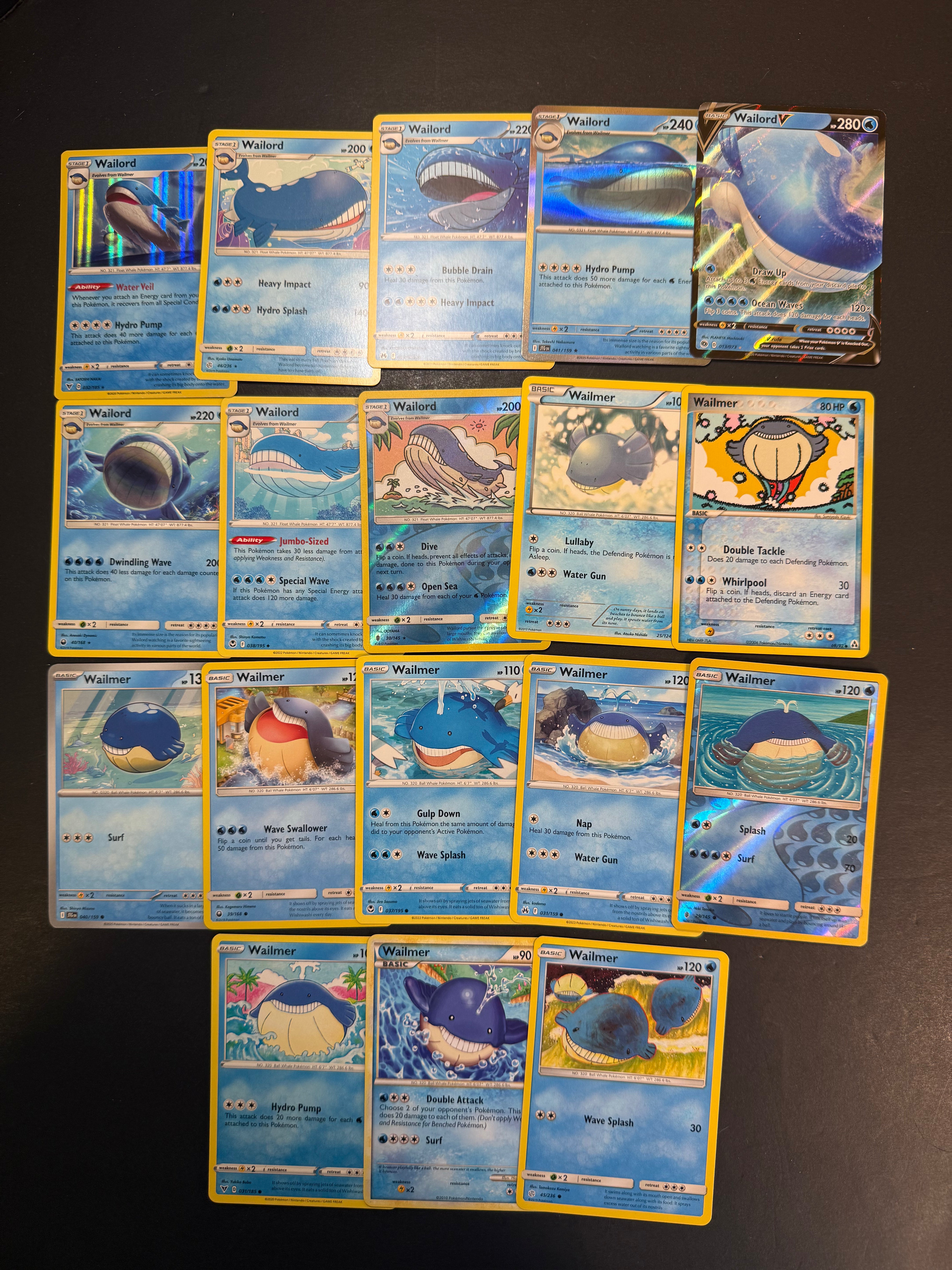 Pokemon Wailmer and Wailord Card Lot - 18 Cards - Ultra Rare V & Reverse Holo! Pokemon Wailmer and Wailord Card Lot - 18 Cards - Ultra Rare V & Reverse Holo!