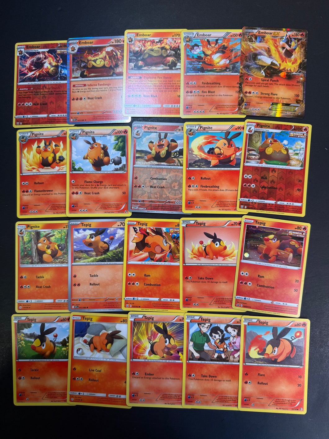Pokemon Tepig, Pignite and Emboar Card Lot - 20 Cards - Ultra Rare EX, JAB Games13 Pokemon Tepig, Pignite and Emboar Card Lot - 20 Cards - Ultra Rare EX, JAB Games13