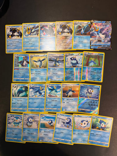 Pokemon Piplup, Prinplup & Empoleon Card Lot - 22 Cards - Ultra Rare V, Holo Rare & Promo Cards!