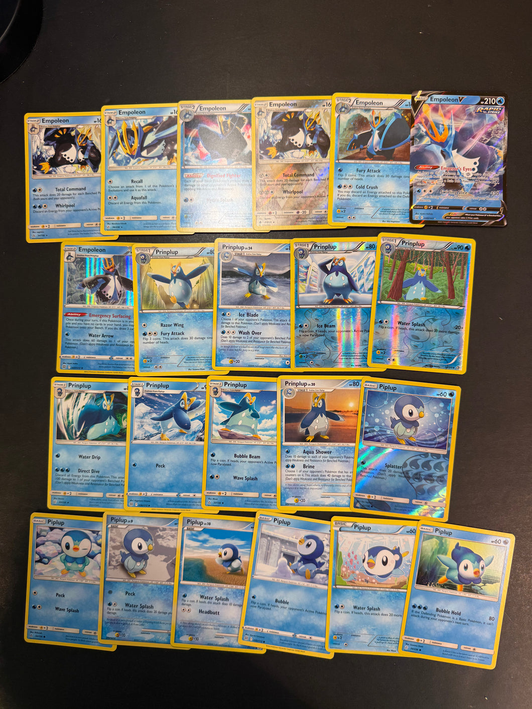 Pokemon Piplup, Prinplup & Empoleon Card Lot - 22 Cards - Ultra Rare V, Holo Rare & Promo Cards!