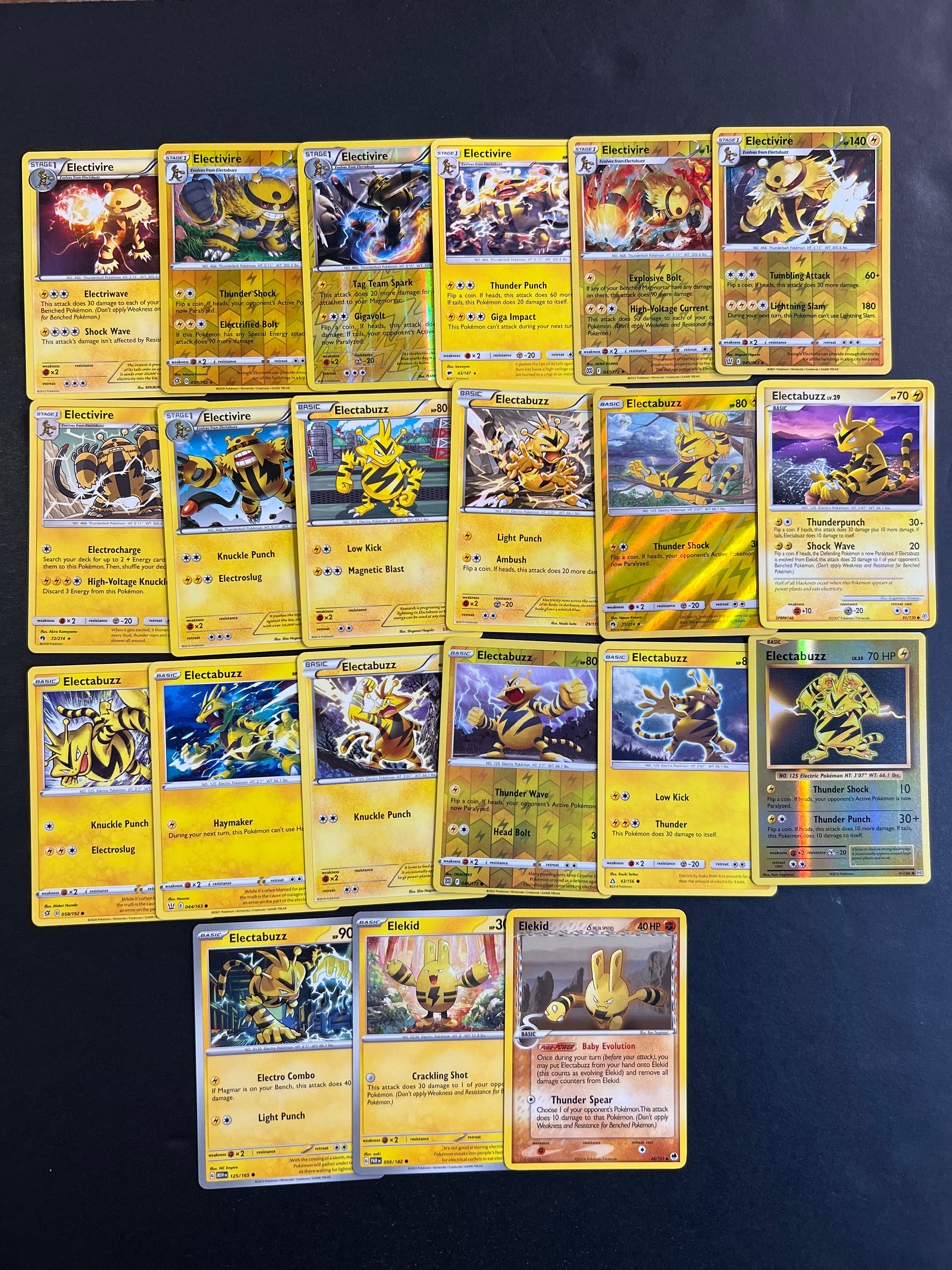 Pokemon Elekid, Electabuzz & Electivire Card Lot - 21 Cards - Holo Rare and Vintage Collection! Pokemon Elekid, Electabuzz & Electivire Card Lot - 21 Cards - Holo Rare and Vintage Collection!
