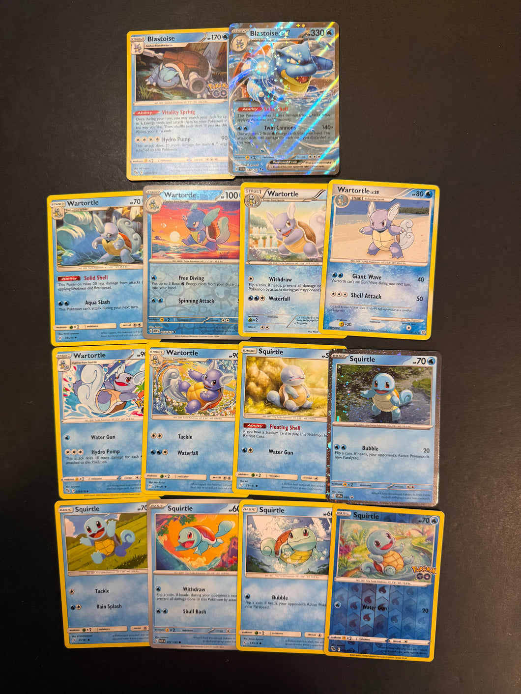Pokemon Squirtle, Wartortle and Blastoise Card Lot - 14 Cards - Ultra Rare EX, Holo Rare and Vintage Collection!