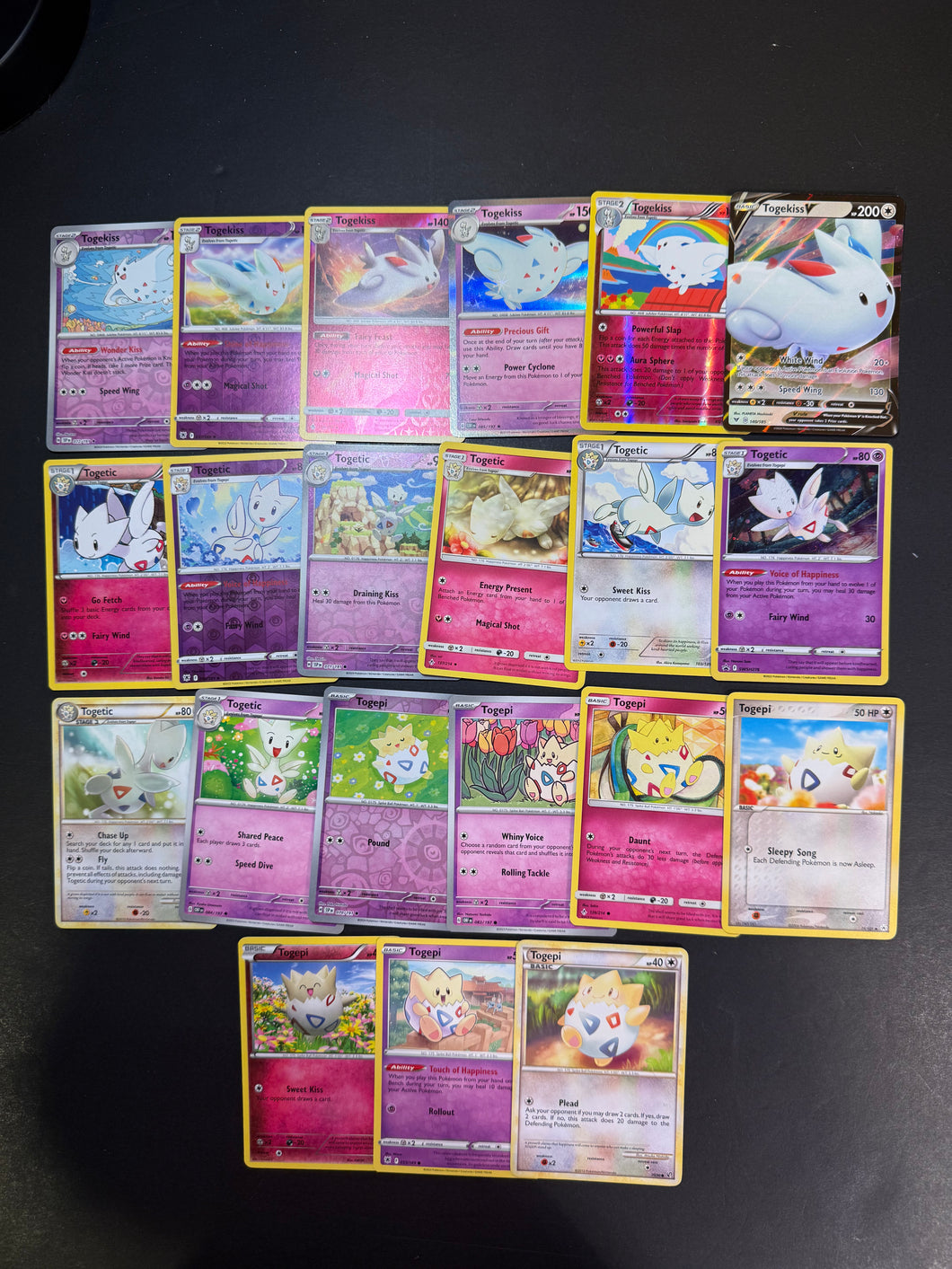 Pokemon Togepi, Togetic and Togekiss Card Lot - 21 Cards - Ultra Rare V, Holo Rare and Reverse Holos!