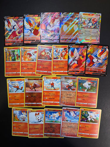 Pokemon Scorbunny, Raboot and Cinderace V Card Lot - 21 Cards - Ultra Rare VMax, ex, Holo Rare and Promos!