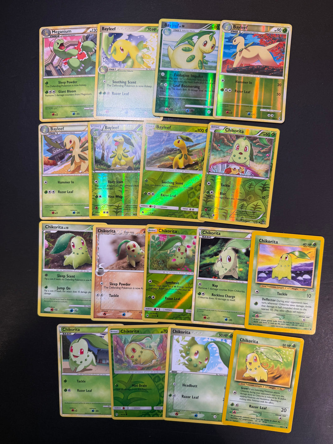 Pokemon Chikorita, Bayleef and Meganium Card Lot - 17 Cards - Holo Rare, Reverse Holos and Vintage Collection!