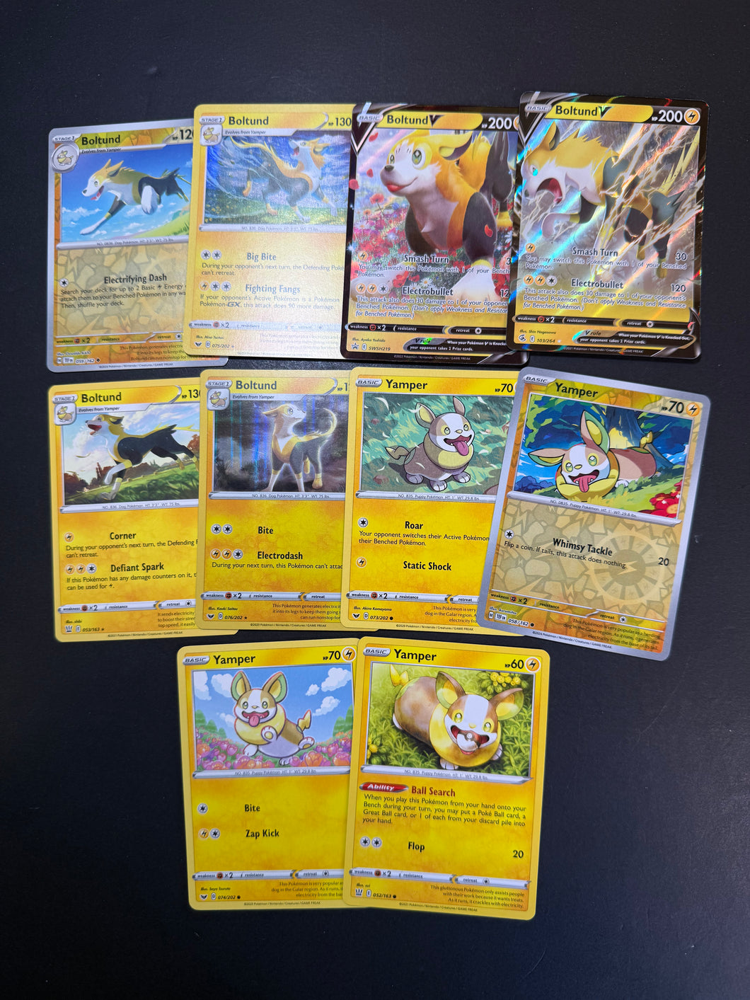 Pokemon Yamper and Boltund V Card Lot - 10 Cards - Shiny, Ultra Rare V, Holo and Reverse Holos! Pokemon Yamper and Boltund V Card Lot - 10 Cards - Shiny, Ultra Rare V, Holo and Reverse Holos!