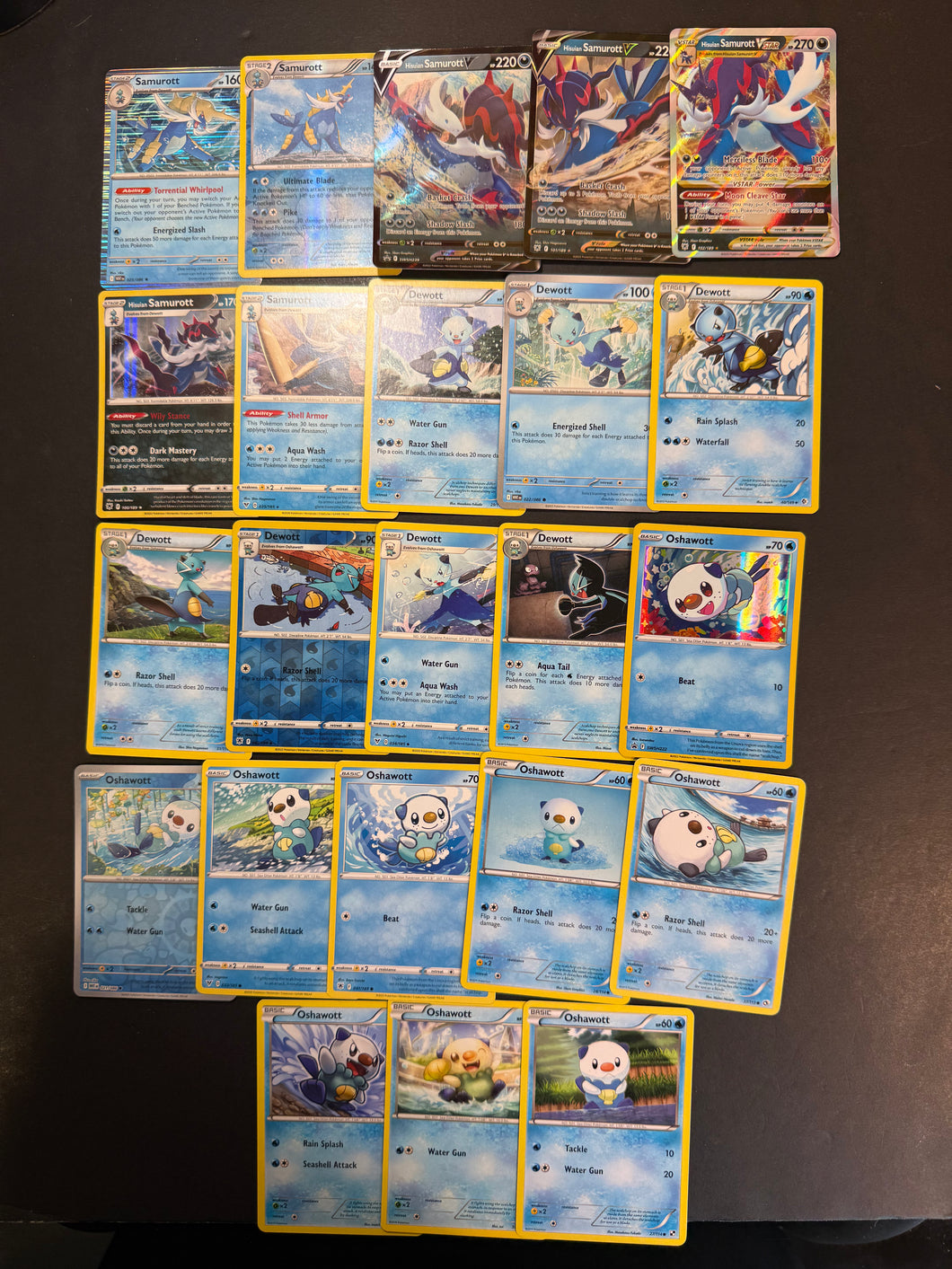Pokemon Oshawott, Dewott and Samurott V Card Lot - 23 Cards - Ultra Rare V Max, Holo Rare & Reverse Holos! Pokemon Oshawott, Dewott and Samurott V Card Lot - 23 Cards - Ultra Rare V Max, Holo Rare & Reverse Holos!