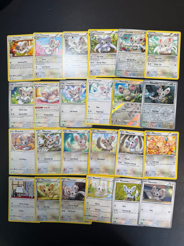Pokemon Minccino and Cinccino Card Lot - 24 Cards - Reverse Holo Rare Collection!