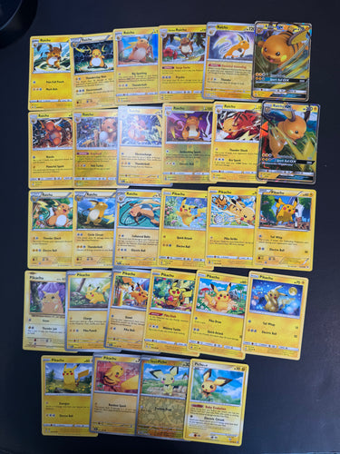 Pokemon Pichu, Pikachu, Raichu GX Card Lot - 28 Cards - Ultra Rare, Holo Rare and Vintage Collection!