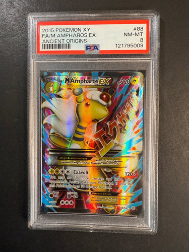 PSA 8 Mega M Ampharos EX - 88/98 Full Art Ultra Rare - XY Ancient Origins