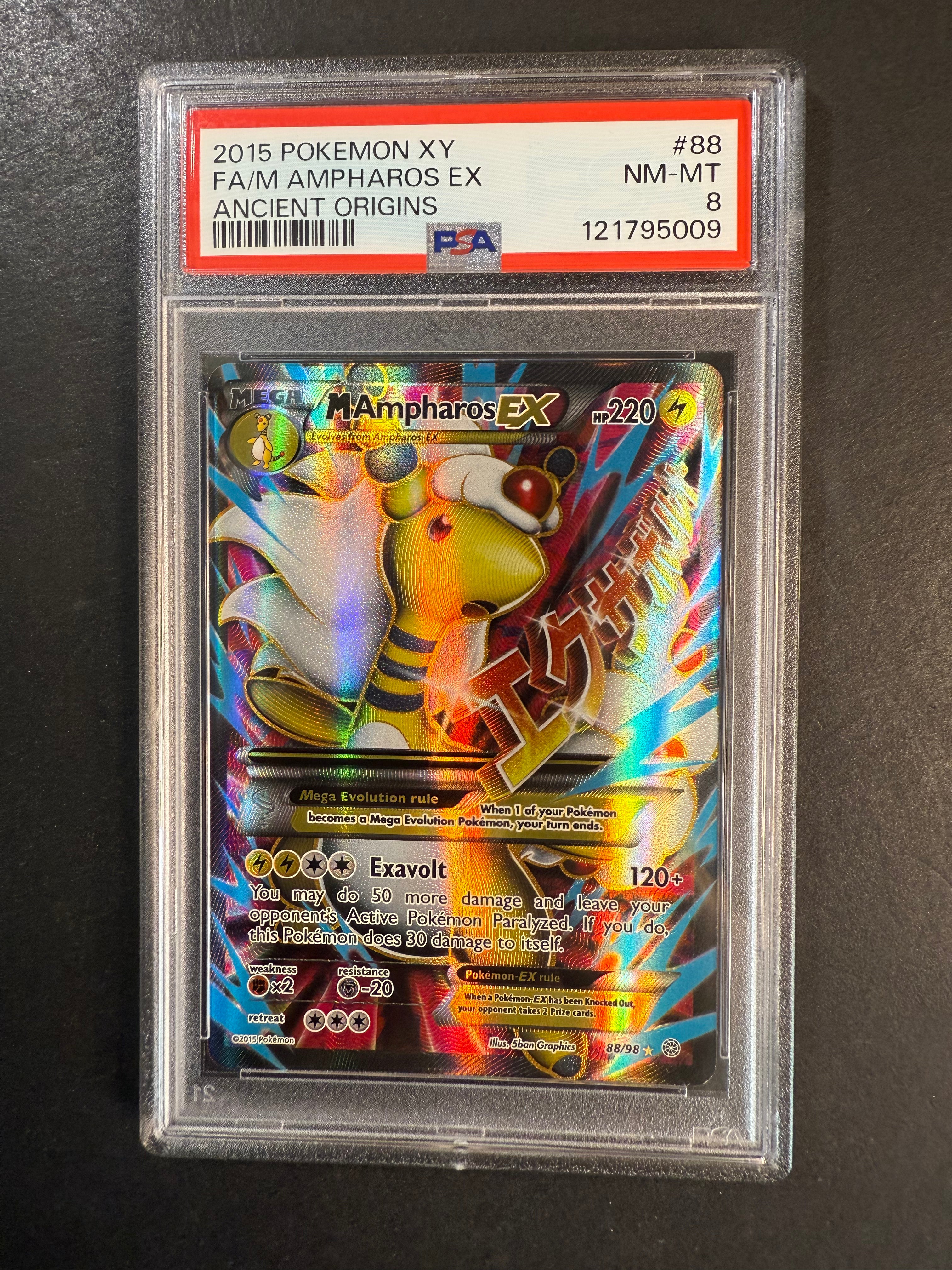 PSA 8 Mega M Ampharos EX - 88/98 Full Art Ultra Rare - XY Ancient