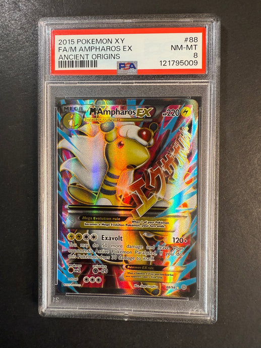 PSA 8 Mega M Ampharos EX - 88/98 Full Art Ultra Rare - XY Ancient Origins