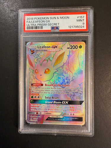 PSA 9 Leafeon GX - 157/156 Hyper Secret Rainbow Rare - Pokemon Ultra Prism