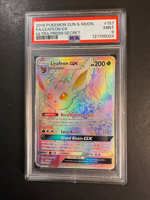 PSA 9 Leafeon GX - 157/156 Hyper Secret Rainbow Rare - Pokemon Ultra Prism
