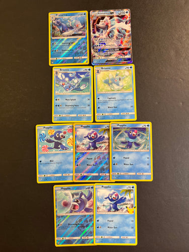 Pokemon Popplio, Brionne and Primarina GX Card Lot - 9 Cards - Ultra Rare, Holo Rare and Promo Collection!