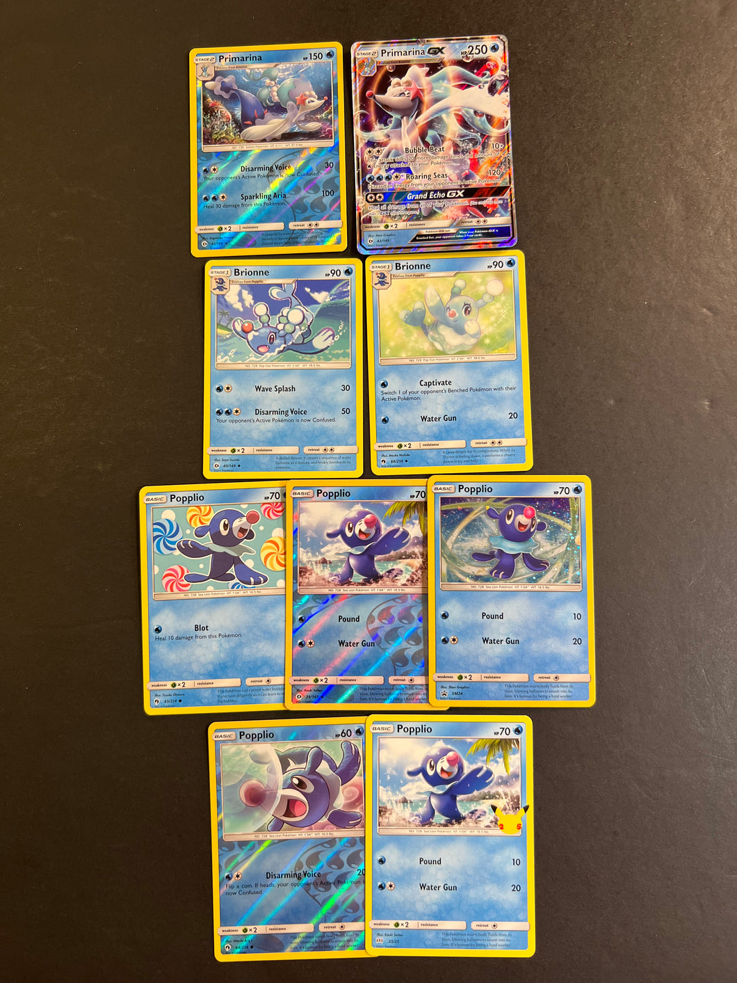 Pokemon Popplio, Brionne and Primarina GX Card Lot - 9 Cards - Ultra R JAB Games13 Pokemon Popplio, Brionne and Primarina GX Card Lot - 9 Cards - Ultra R JAB Games13