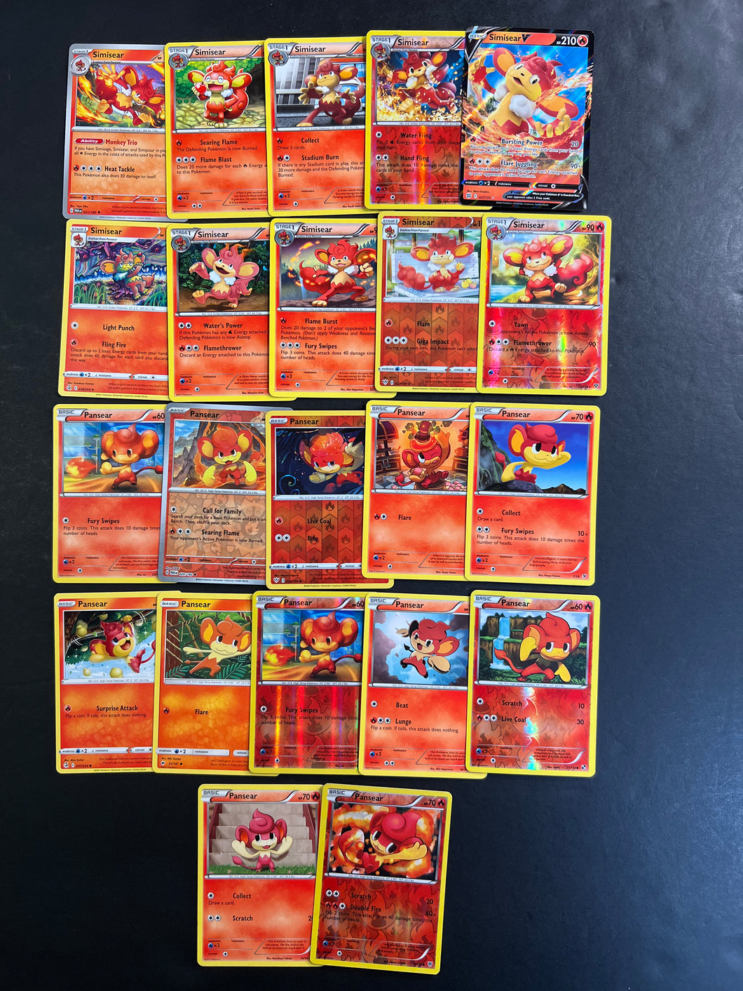 Pokemon Pansear and Simisear V Card Lot - 22 Cards - Ultra Rare V, Reverse Holos & Rares!