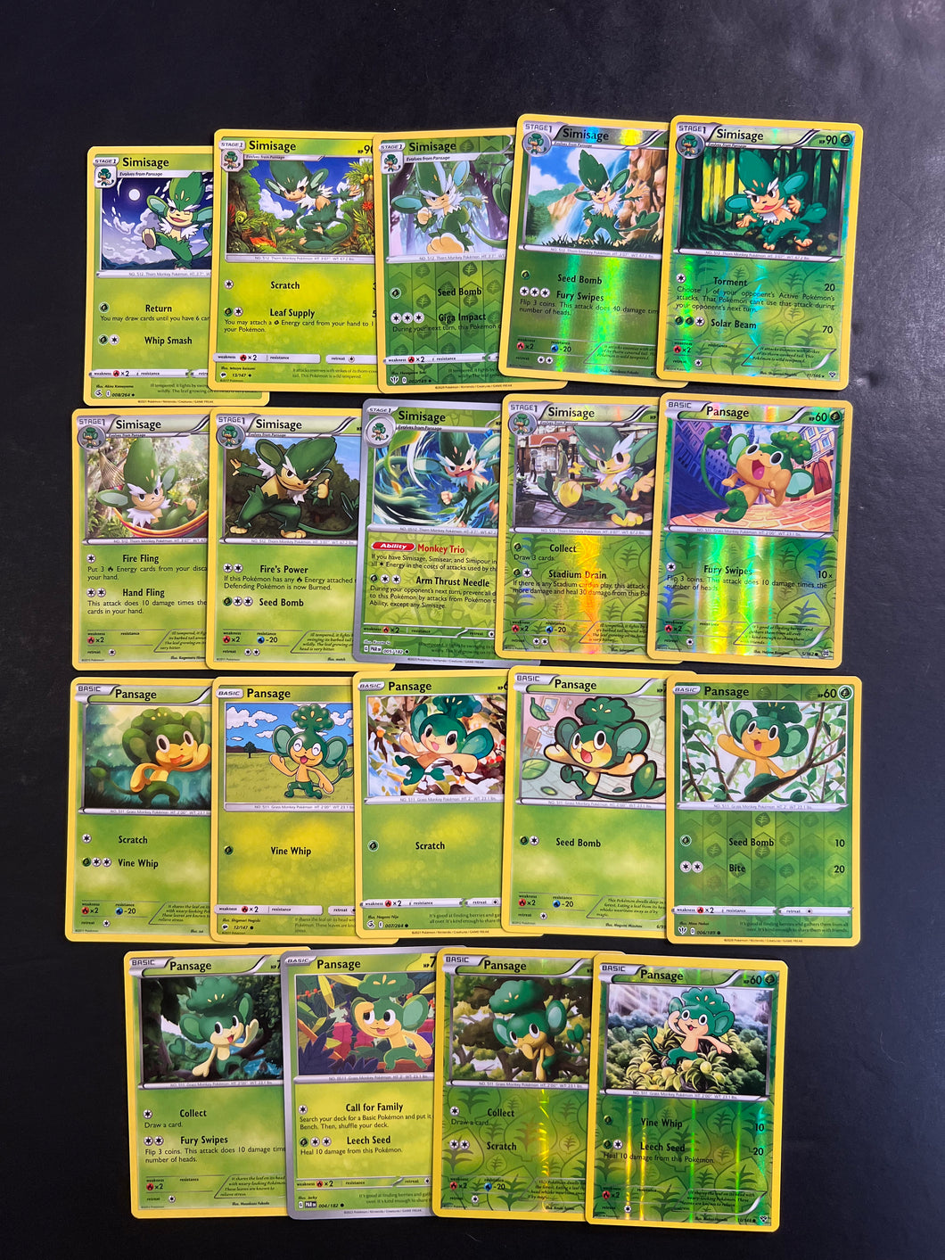 Pokemon Pansage and Simisage Card Lot - 19 Cards - Reverse Holo & Rares!