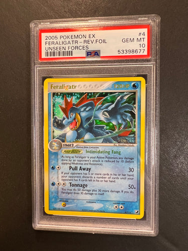 PSA 10 Feraligatr - 4/115 “Stamped” Reverse Holo Rare - EX Unseen Forces