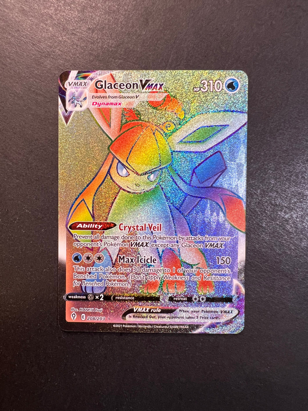 Glaceon VMax - 208/203 Hyper Secret Rainbow Rare - Evolving Skies JAB Games13 Glaceon VMax - 208/203 Hyper Secret Rainbow Rare - Evolving Skies JAB Games13