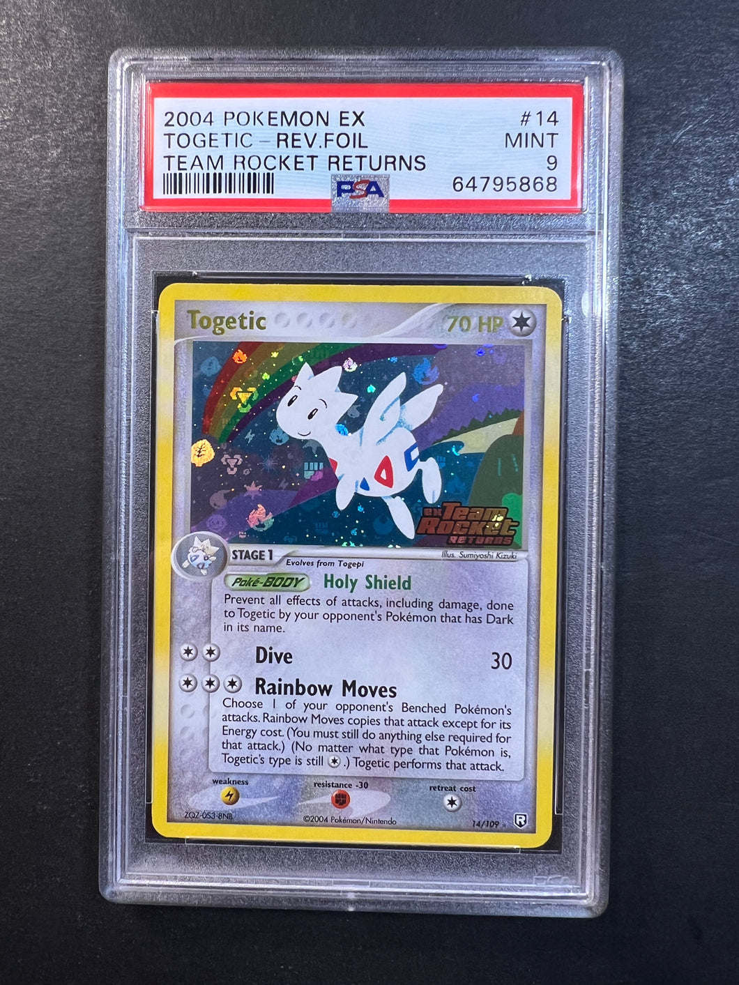 PSA 9 Togetic - 14/109 Stamped Reverse Holo Rare - EX Team Rocket Re JAB Games13 PSA 9 Togetic - 14/109 Stamped Reverse Holo Rare - EX Team Rocket Re JAB Games13