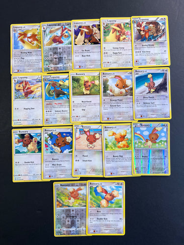 Pokemon Buneary and Lopunny Card Lot - 17 Cards - Reverse Holo Rare Collection!