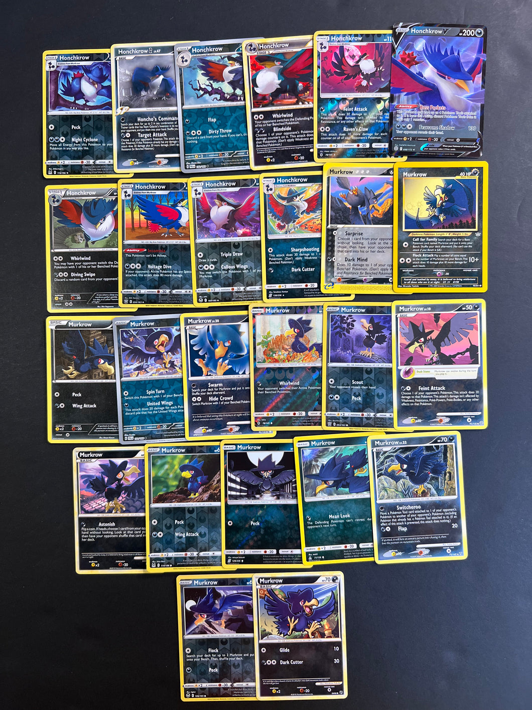 Pokemon Murkrow and Honchkrow Card Lot - 25 Cards - Ultra Rare V, Holo Rare and Vintage Collection!