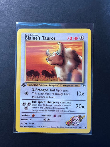 Blaine’s Tauros 1st Edition - 64/132 Non-Holo - Gym Heroes