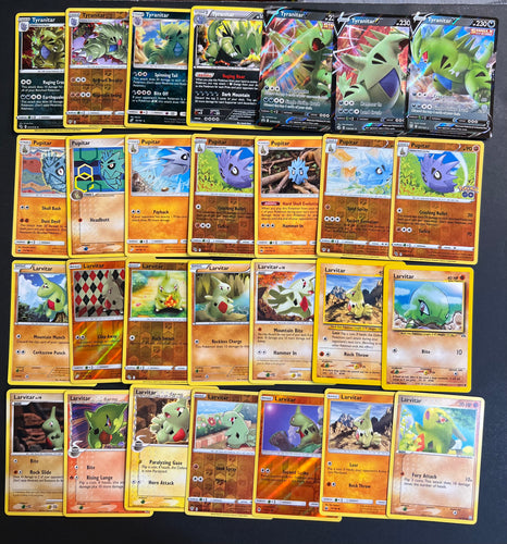 Pokemon Larvitar, Pupitar and Tyranitar V Card Lot - 28 Cards - Ultra Rare V, Holo Rare and Vintage Cards!
