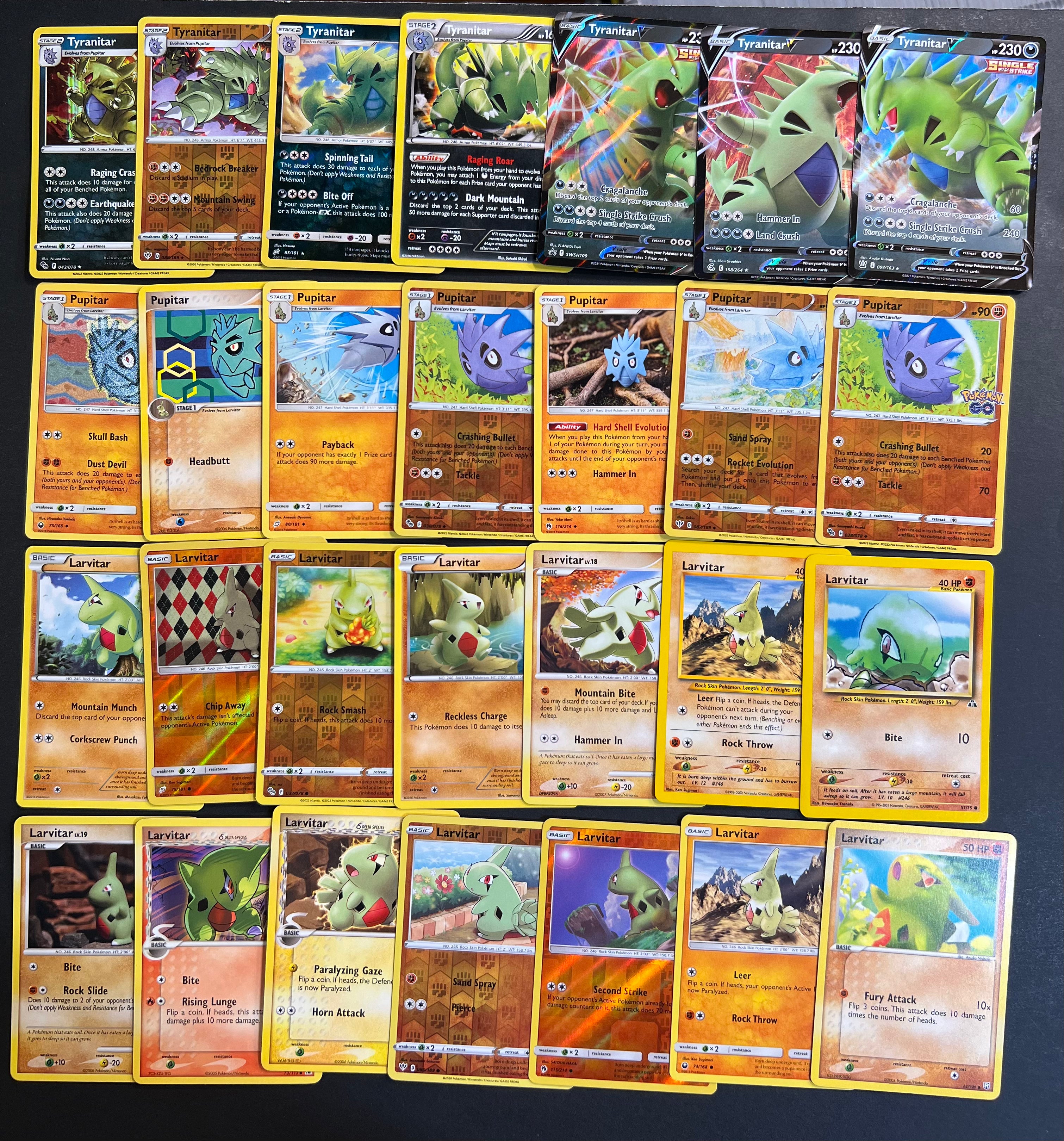 pokemon larvitar card Pokemon Larvitar, Pupitar and Tyranitar V Card Lot - 28 Cards