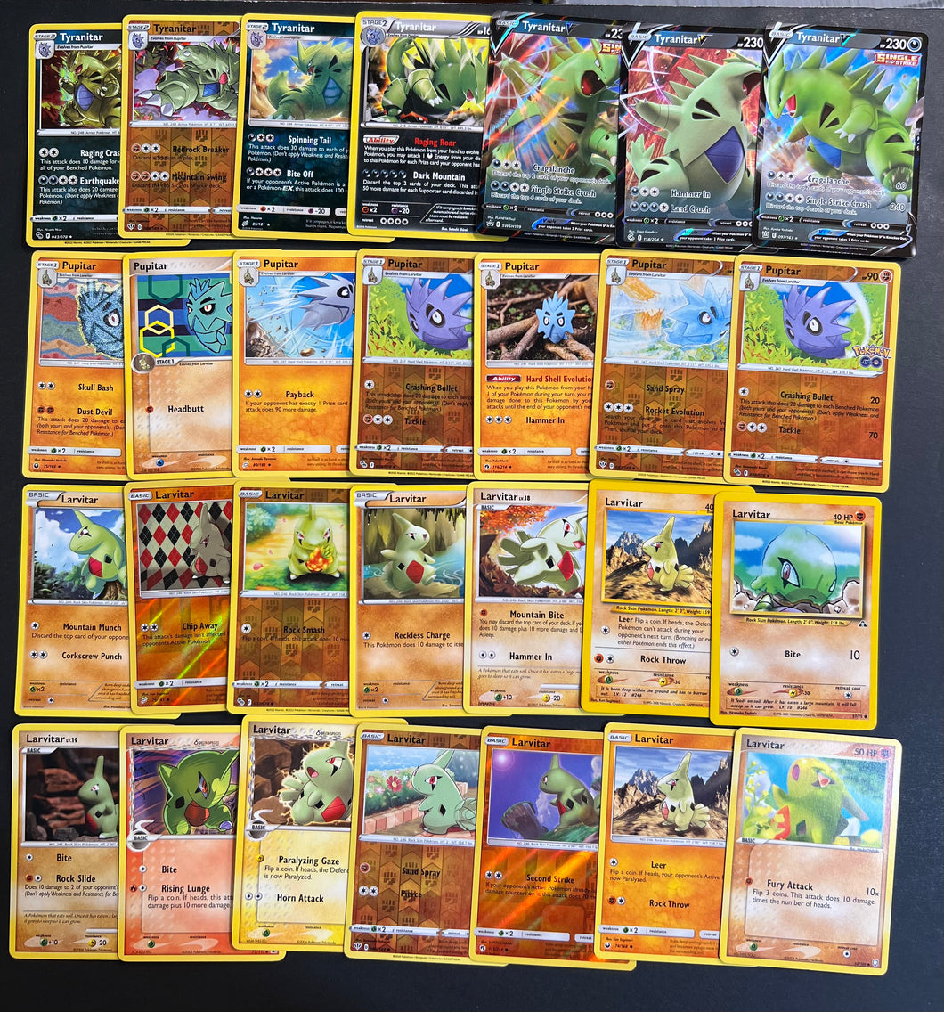 Pokemon Larvitar, Pupitar and Tyranitar V Card Lot - 28 Cards - Ultra Rare V, Holo Rare and Vintage Cards! Pokemon Larvitar, Pupitar and Tyranitar V Card Lot - 28 Cards - Ultra Rare V, Holo Rare and Vintage Cards!