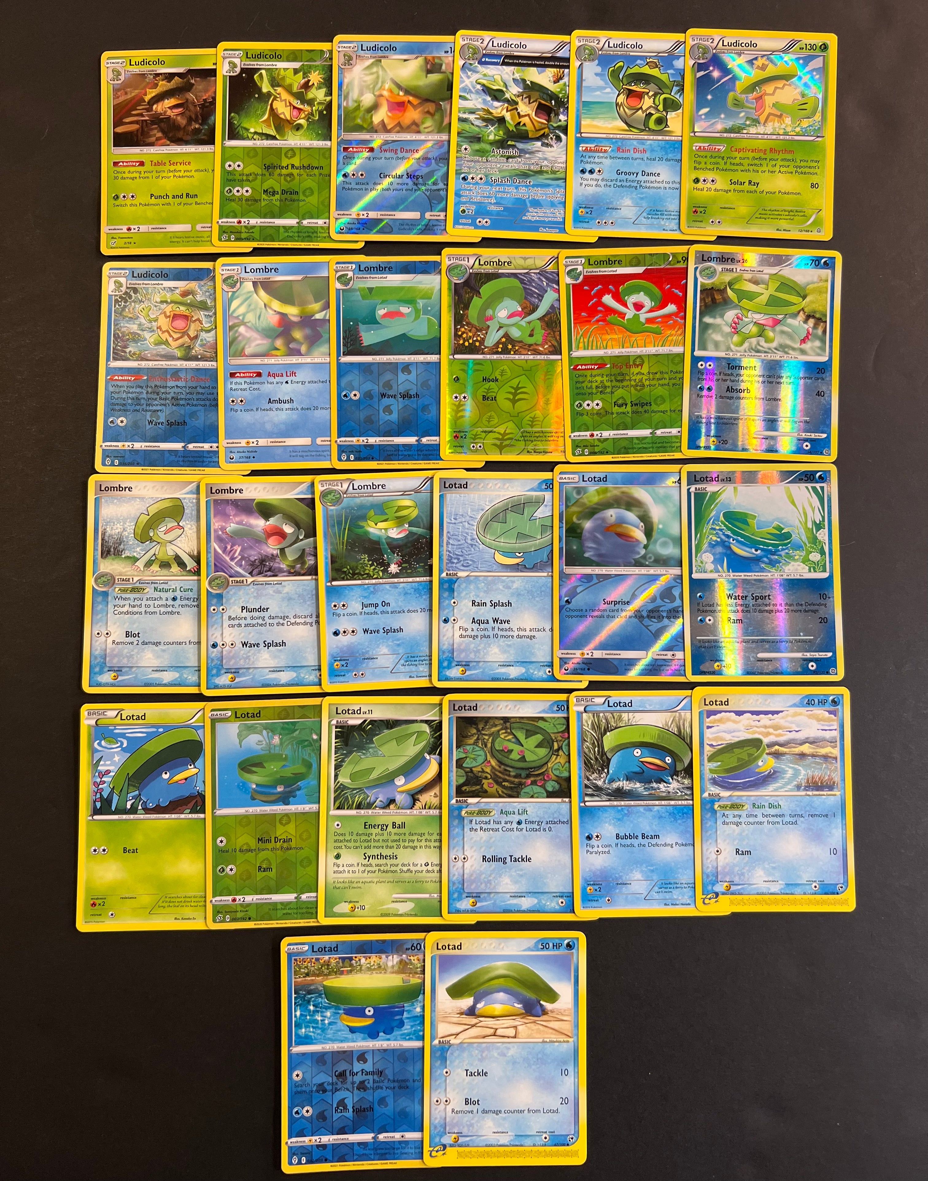 Pokemon Lotad, Lombre and Ludicolo Card Lot - 26 Cards - Holo Rare & V JAB Games13 Pokemon Lotad, Lombre and Ludicolo Card Lot - 26 Cards - Holo Rare & V JAB Games13