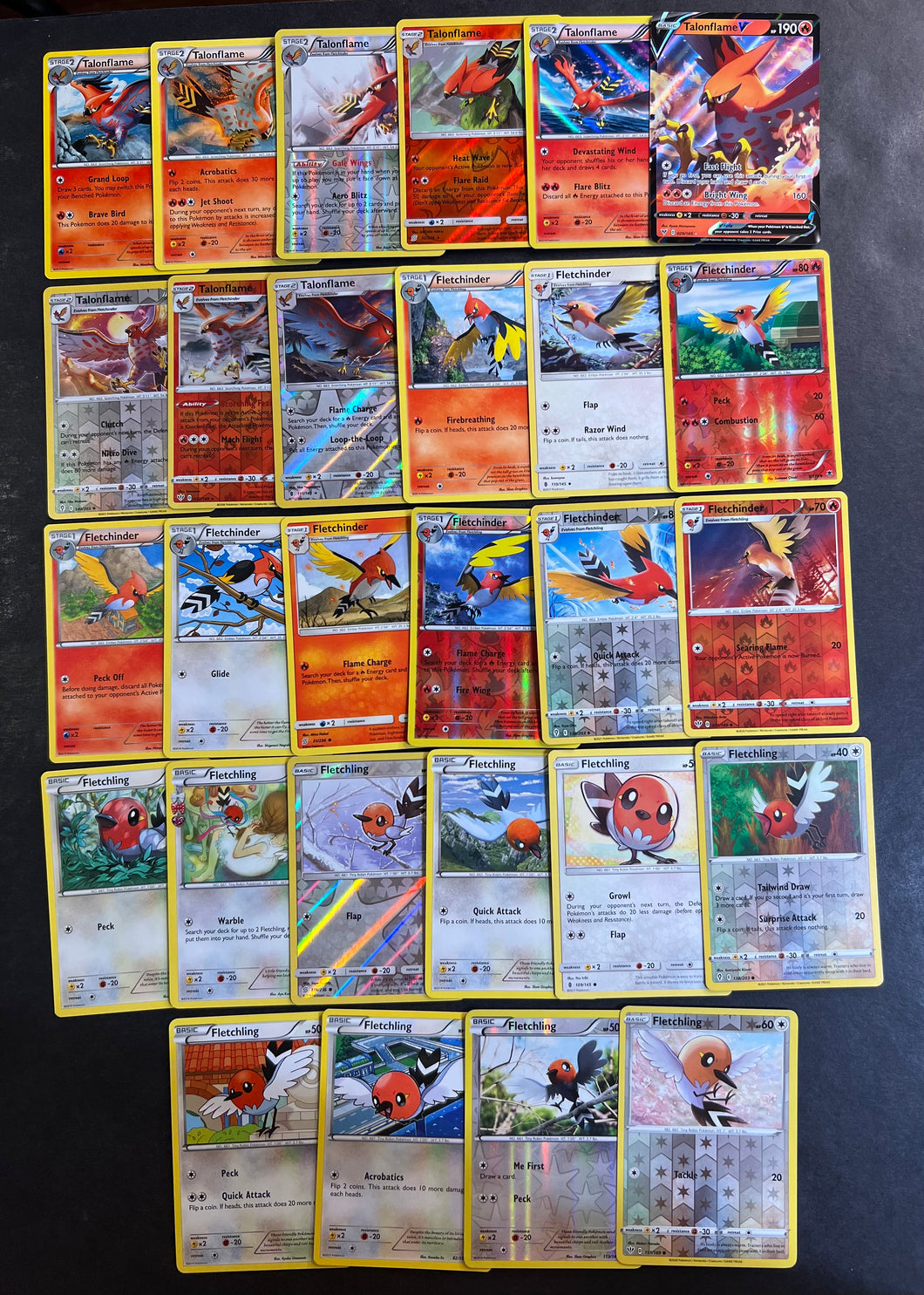 Pokemon Fletchling, Fletchinder and Talonflame V Card Lot - 28 Cards - Holo, Rare and Reverse Holos!