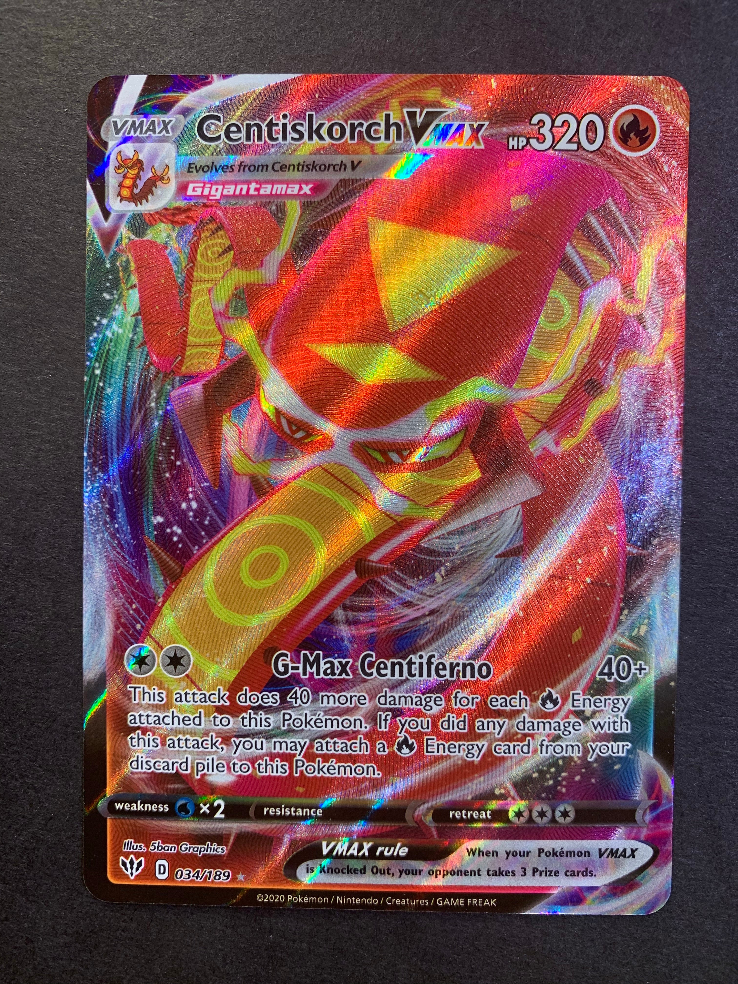 Pokemon Darkness Ablaze Ultra Rare Holo Centiskorch VMAX #34 Pokemon Darkness Ablaze Ultra Rare Holo Centiskorch VMAX #34