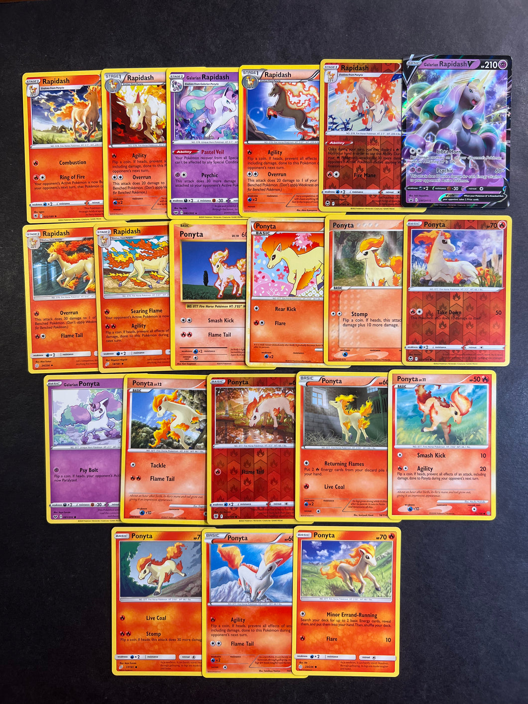 Pokemon Ponyta and Rapidash V Card Lot - 20 Cards - Holo Rare, Reverse Holo & Vintage Collection!