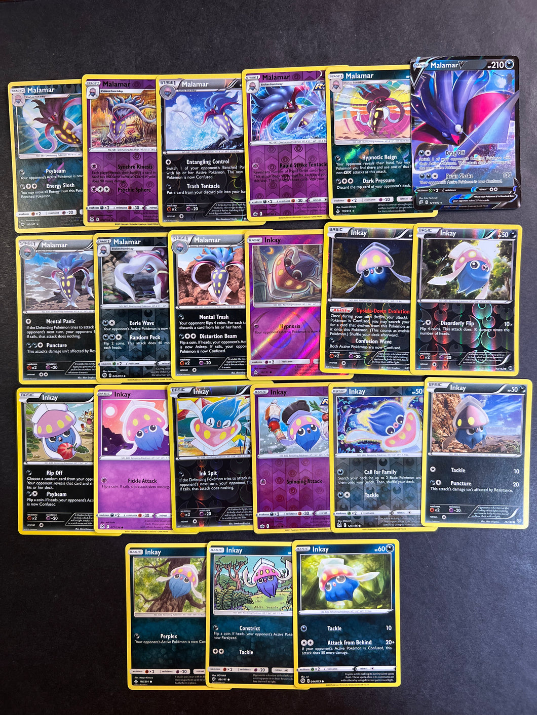 Pokemon Inkay and Malamar V Card Lot - 21 Cards - Holo Rare, Reverse and Vintage!