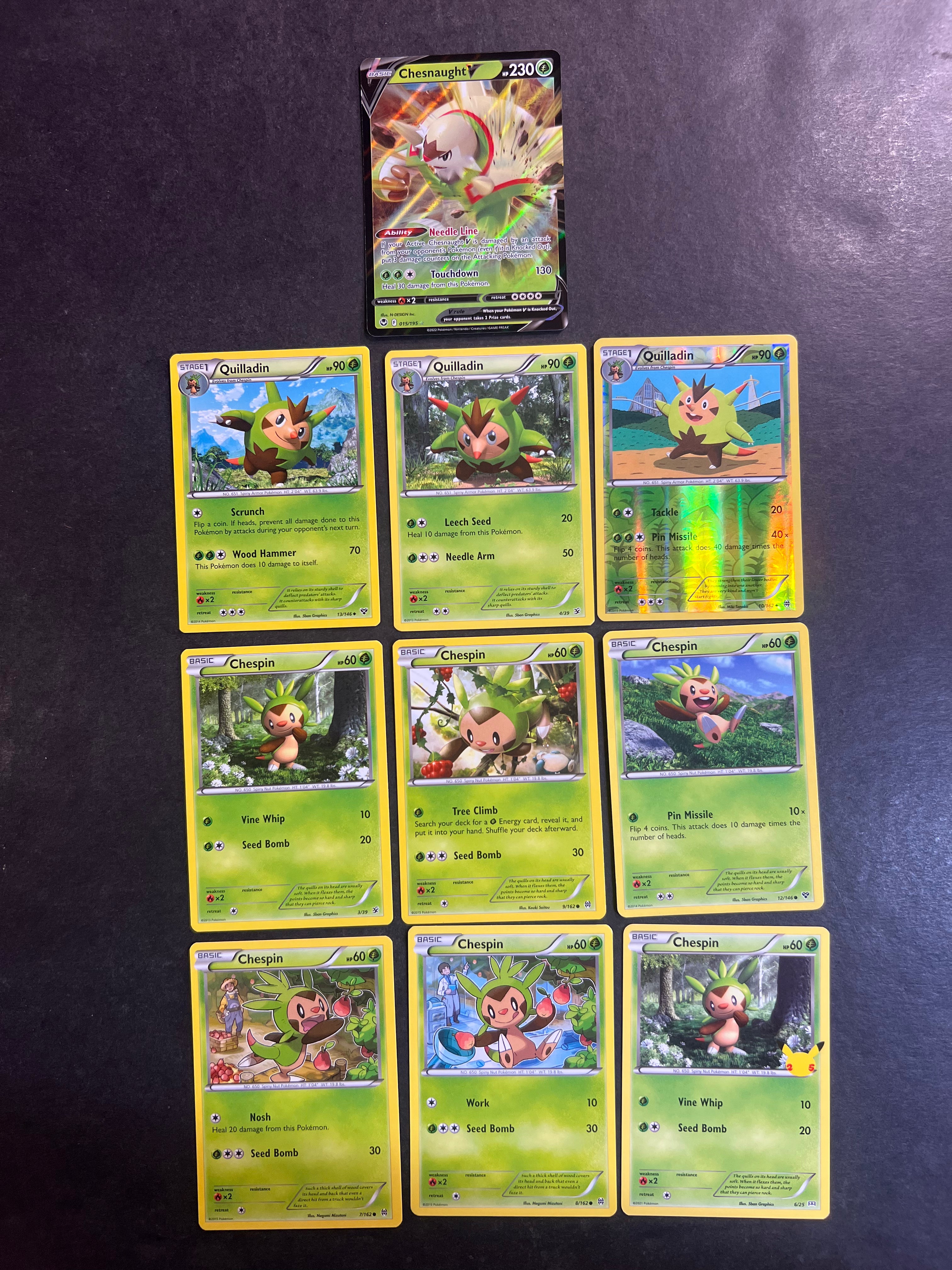 Pokemon Chespin, Quilladin, Chesnaught V Card Lot - 10 Cards - Reverse Holos & Vintage Pokemon Chespin, Quilladin, Chesnaught V Card Lot - 10 Cards - Reverse Holos & Vintage