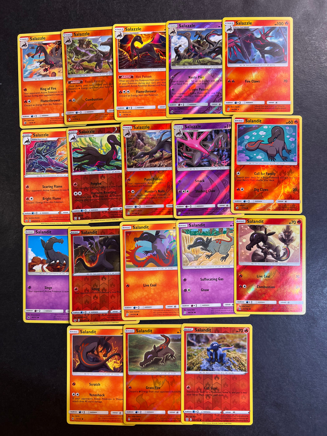 Pokemon Salandit and Salazzle Card Lot - 18 Cards - Holo Rare and Reve JAB Games13 Pokemon Salandit and Salazzle Card Lot - 18 Cards - Holo Rare and Reve JAB Games13