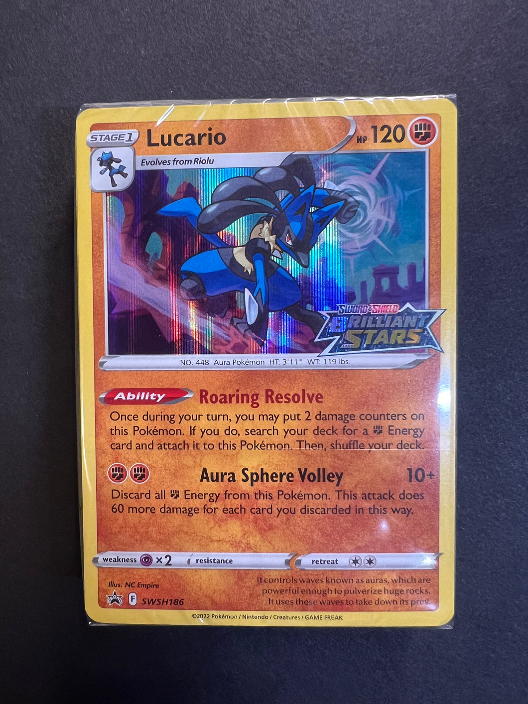 Lucario - SWSH186 Holo Rare Sealed Brilliant Stars Prerelease Promo Pack