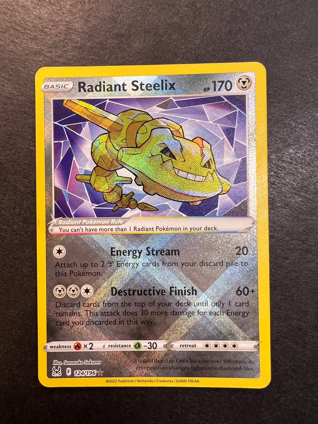 Radiant Steelix - 124/196 Full Art Holo Rare - Lost Origin Radiant Steelix - 124/196 Full Art Holo Rare - Lost Origin
