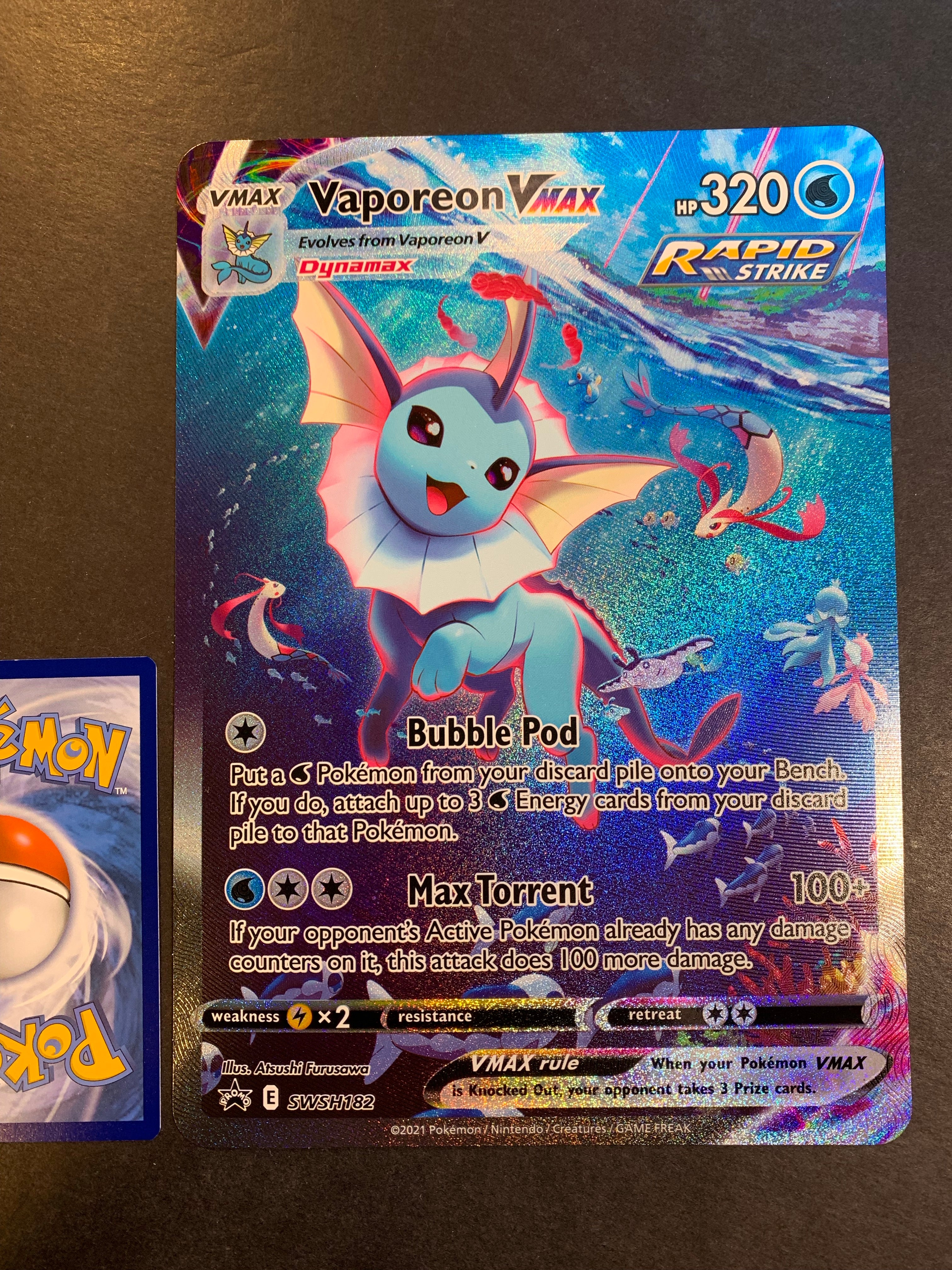 Pokemon Jumbo/Oversized Vaporeon VMax - SWSH182 Full Art Ultra Rare Promo Pokemon Jumbo/Oversized Vaporeon VMax - SWSH182 Full Art Ultra Rare Promo