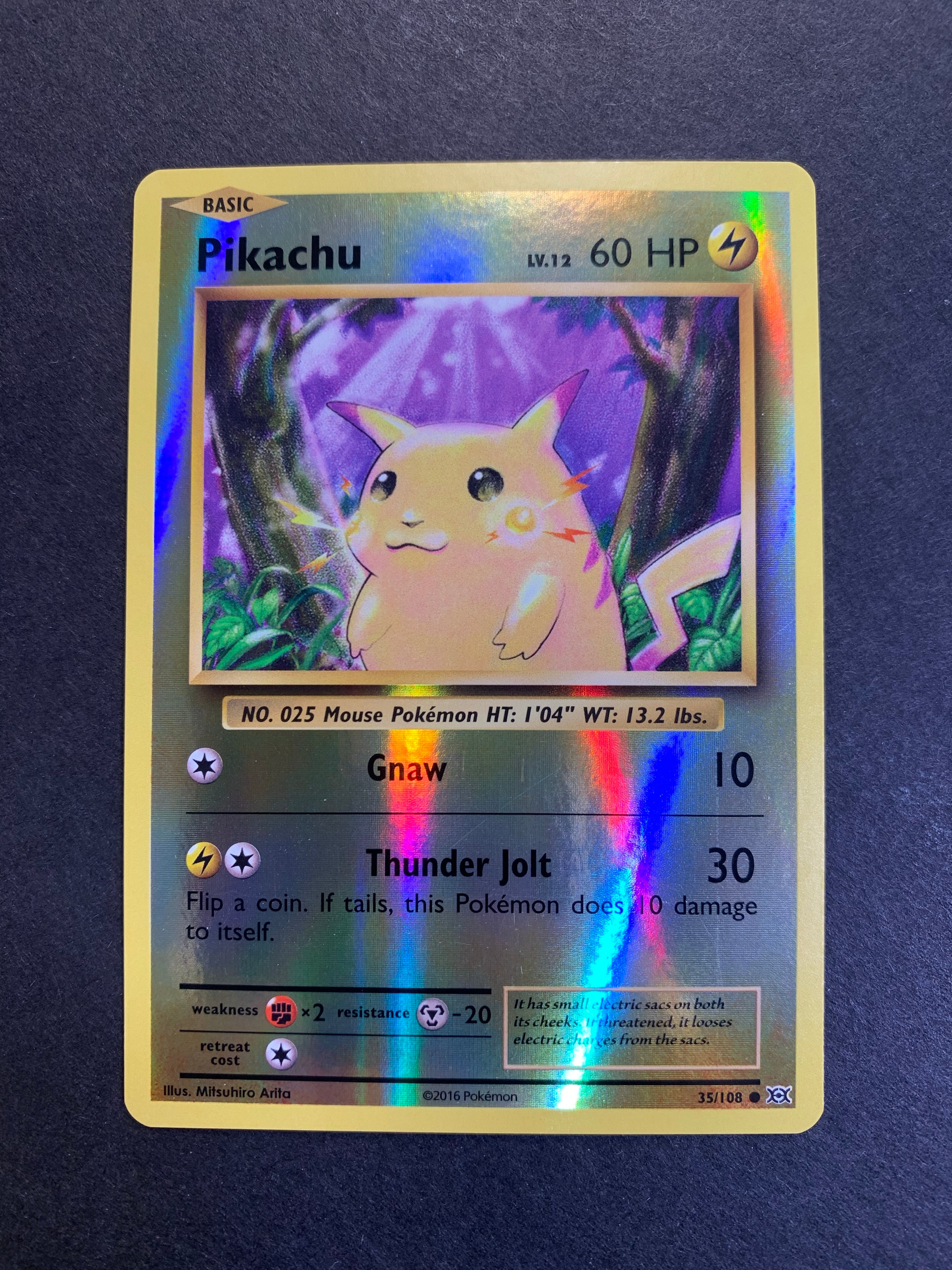 Rare Pikachu Basic Pokemon card 35/108 LV 12 60HP - 2016