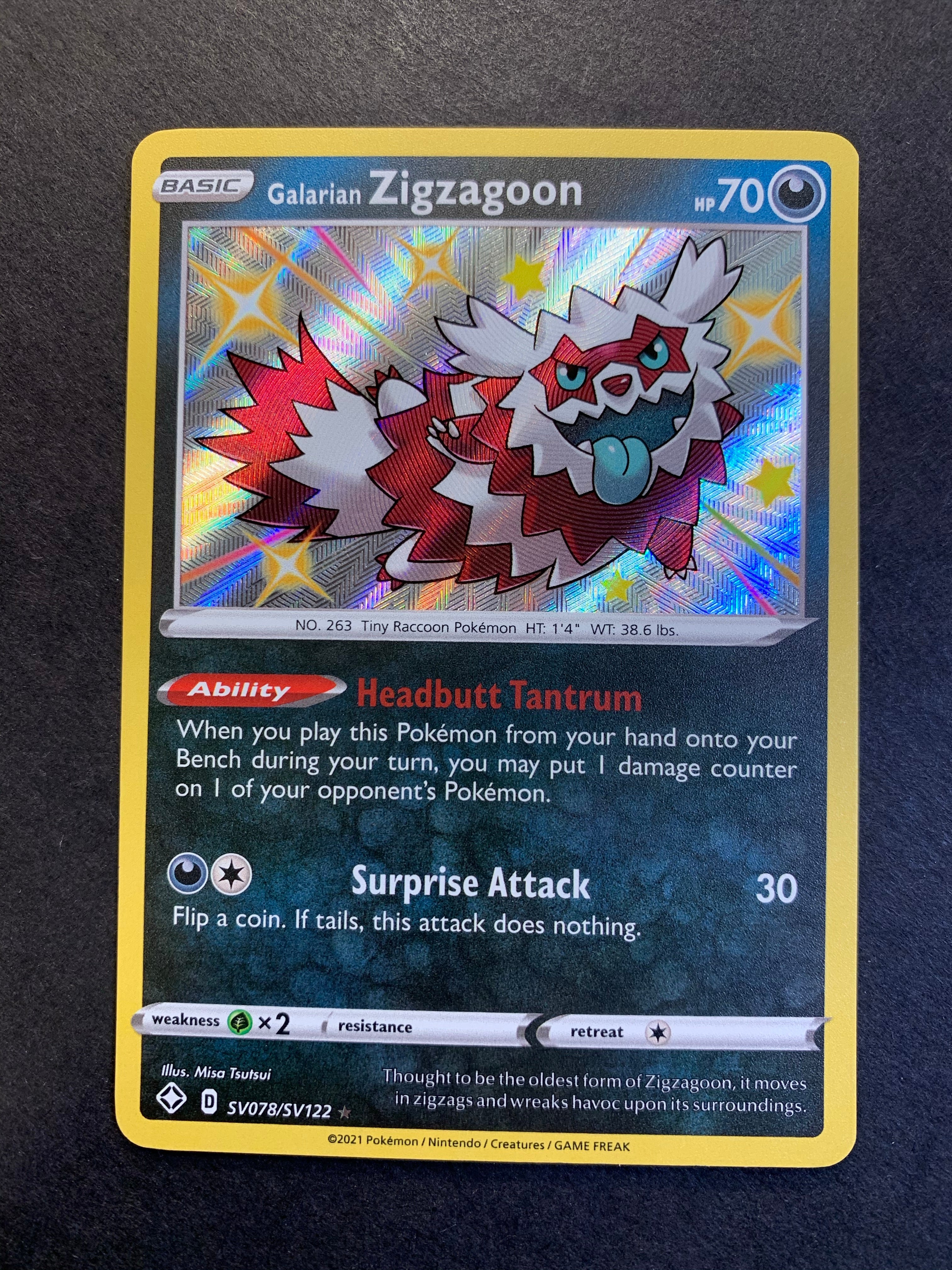 Galarian Zigzagoon - SV078/SV122 Shiny Holo Rare - Shining Fates JAB Games13 Galarian Zigzagoon - SV078/SV122 Shiny Holo Rare - Shining Fates JAB Games13
