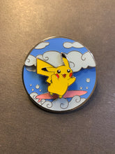 Load image into Gallery viewer, Pokemon 25th Anniversary Celebrations Metal Flying &amp; Surfing Pikachu Pin