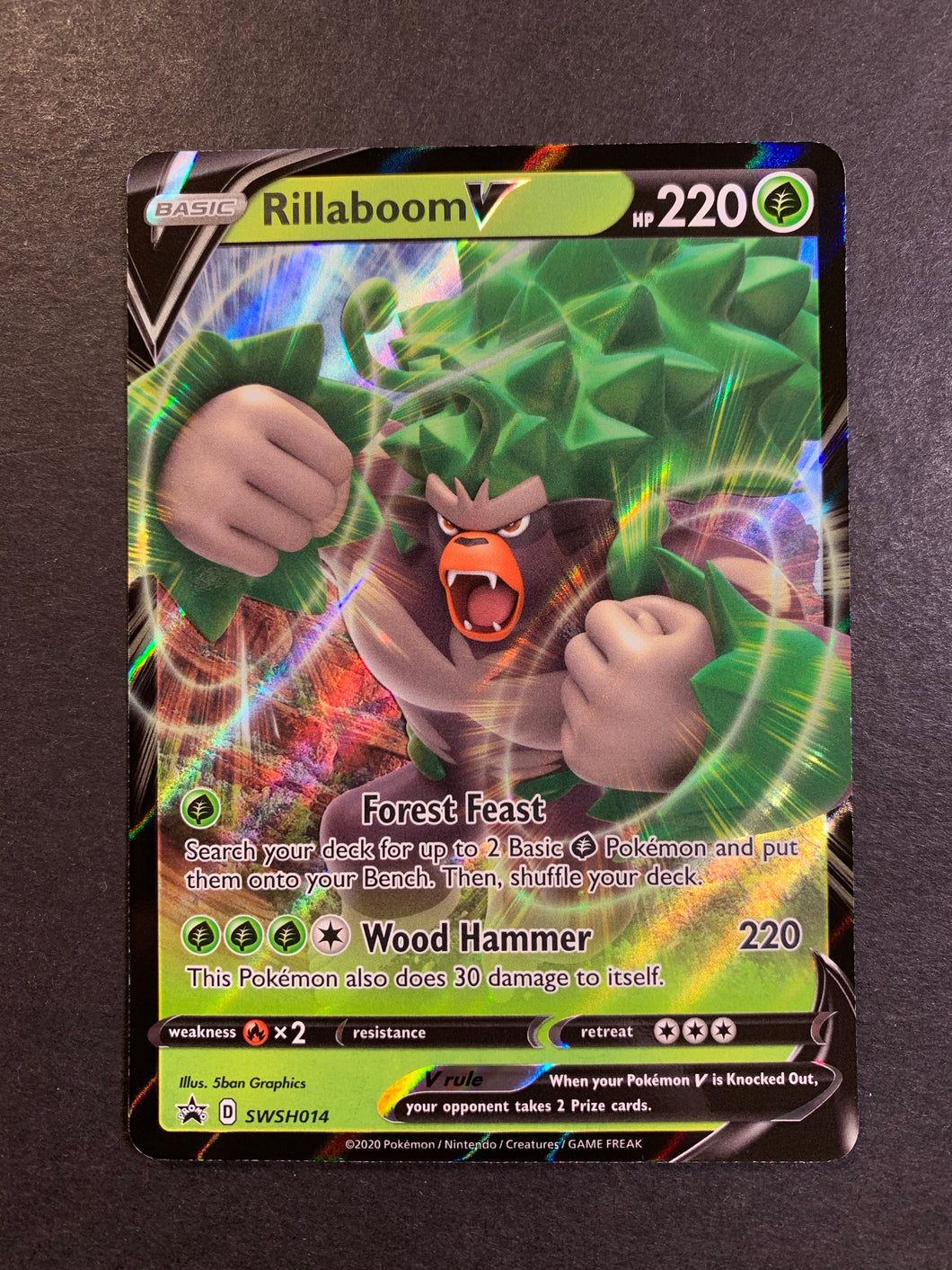 Rillaboom V - SWSH014 Ultra Rare Promo - Sword and Shield Pokemon Rillaboom V - SWSH014 Ultra Rare Promo - Sword and Shield Pokemon