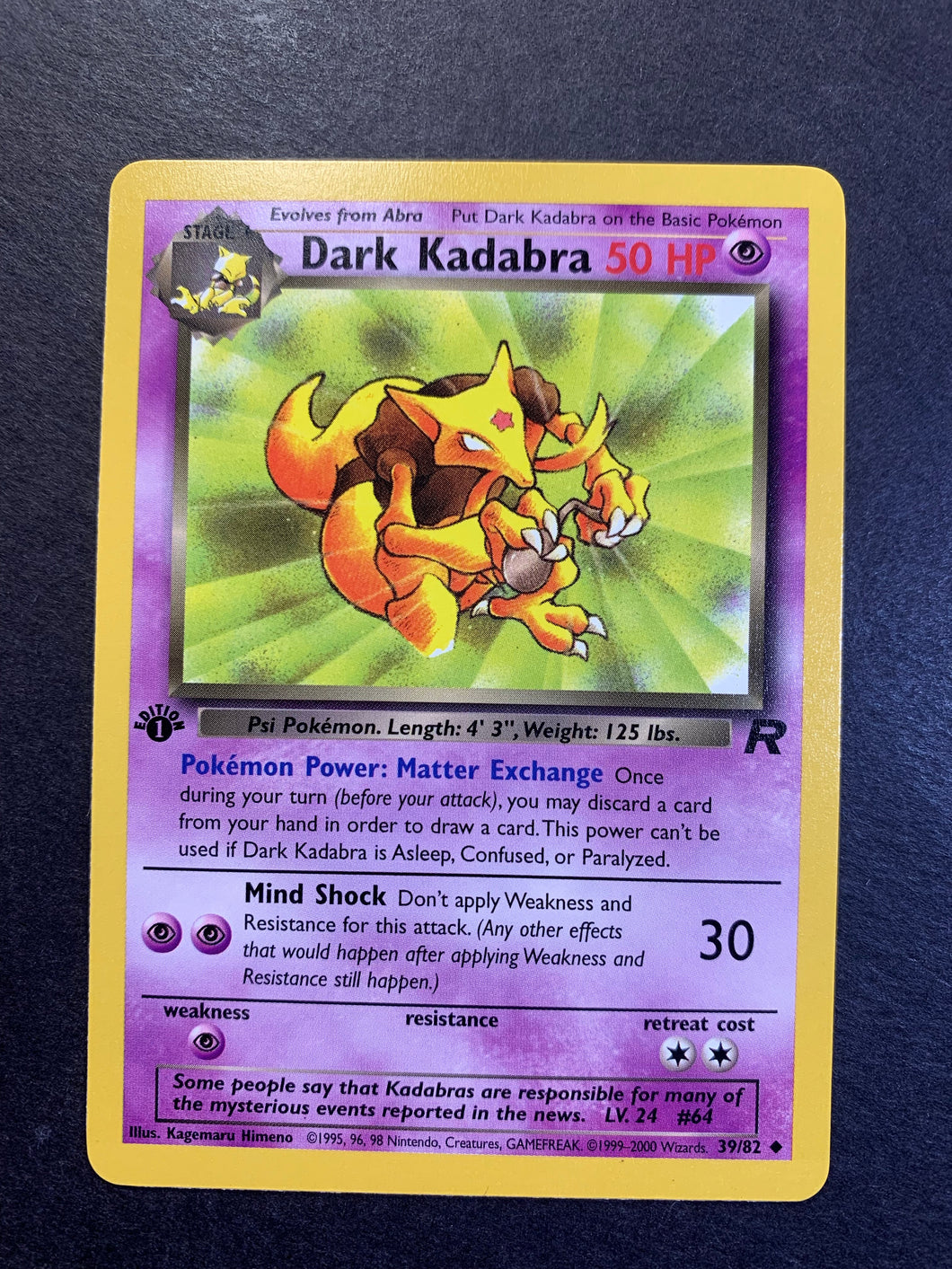 Dark Kadabra 1st Edition - 39/82 Vintage Team Rocket JAB Games13 Dark Kadabra 1st Edition - 39/82 Vintage Team Rocket JAB Games13