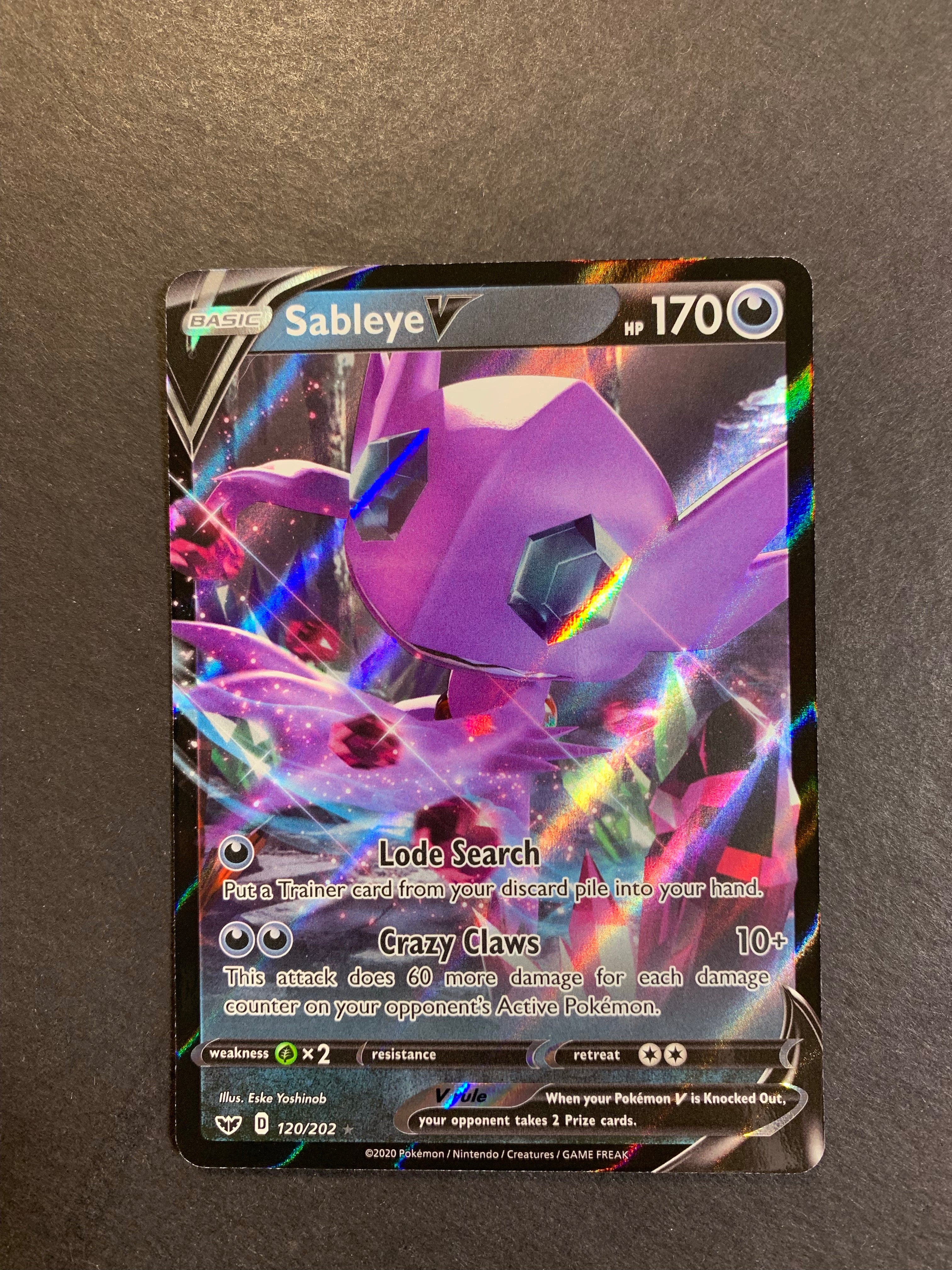 Sableye V - 120/202 Sword & Shield Ultra Rare Pokemon - NM/MINT Sableye V - 120/202 Sword & Shield Ultra Rare Pokemon - NM/MINT