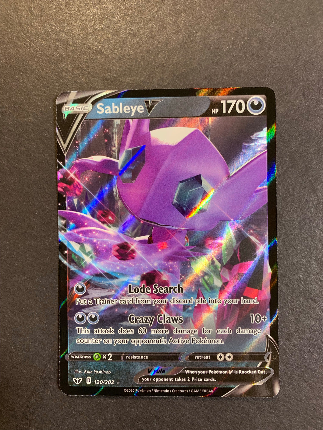rare sword and shield cards Sableye V 120/202