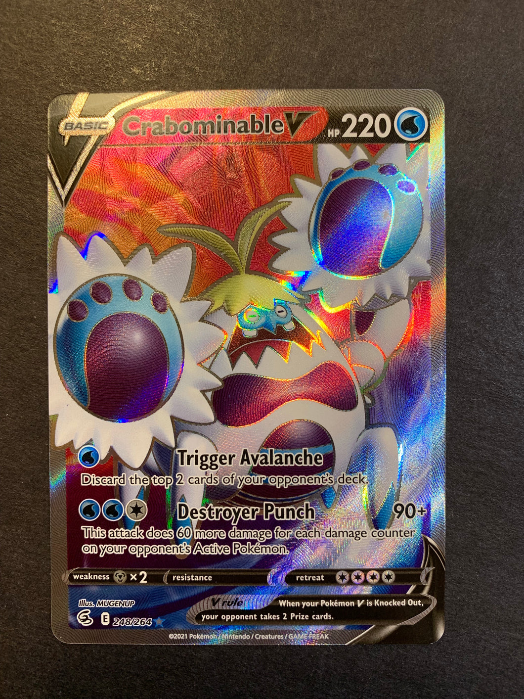 crabominable v pokemon card value 076/264 Weakness Metal 2 Resistance None None Retreat Cost Crabominable V 248/264 Fusion Strike